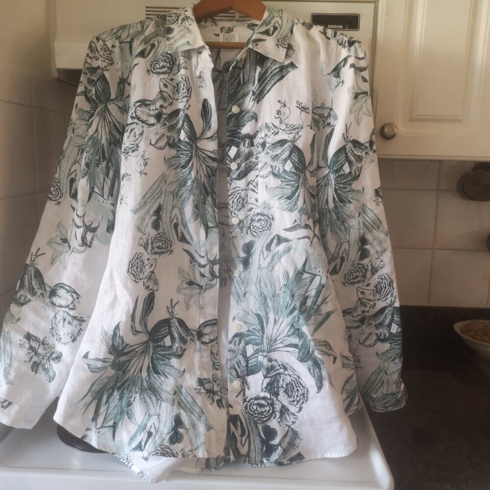 Ralph Lauren Green-White long Sleeve Linnen Blouse - Like new